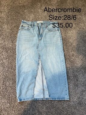 Abercrombie & Fitch Light Blue Denim Midi Skirt with Front Slit